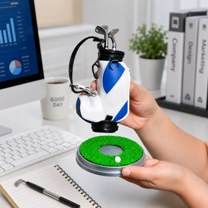 Golf Bag Pen Holder Set with 3 Golf Club Pens – Creative Desktop Organizer & Gift for Golf Lovers