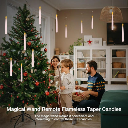 Flameless Floating Candles with Magic Wand Remote, Flickering LED Hanging Candles for Christmas & Halloween Decor