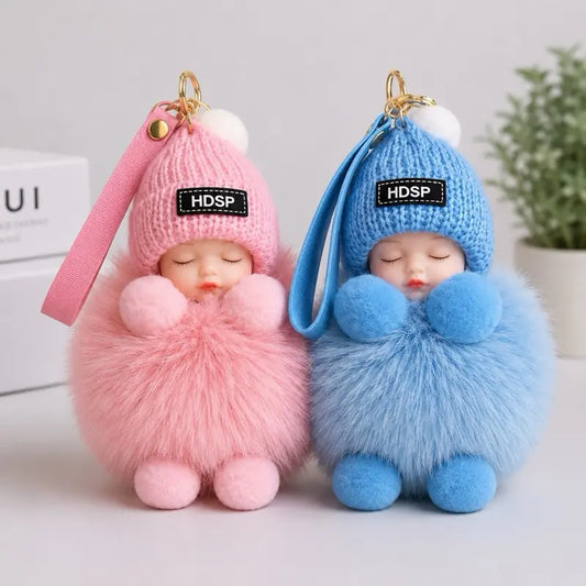 2PCS Handmade Sleeping Baby Doll Keychains – Cute Purse & Bag Charms