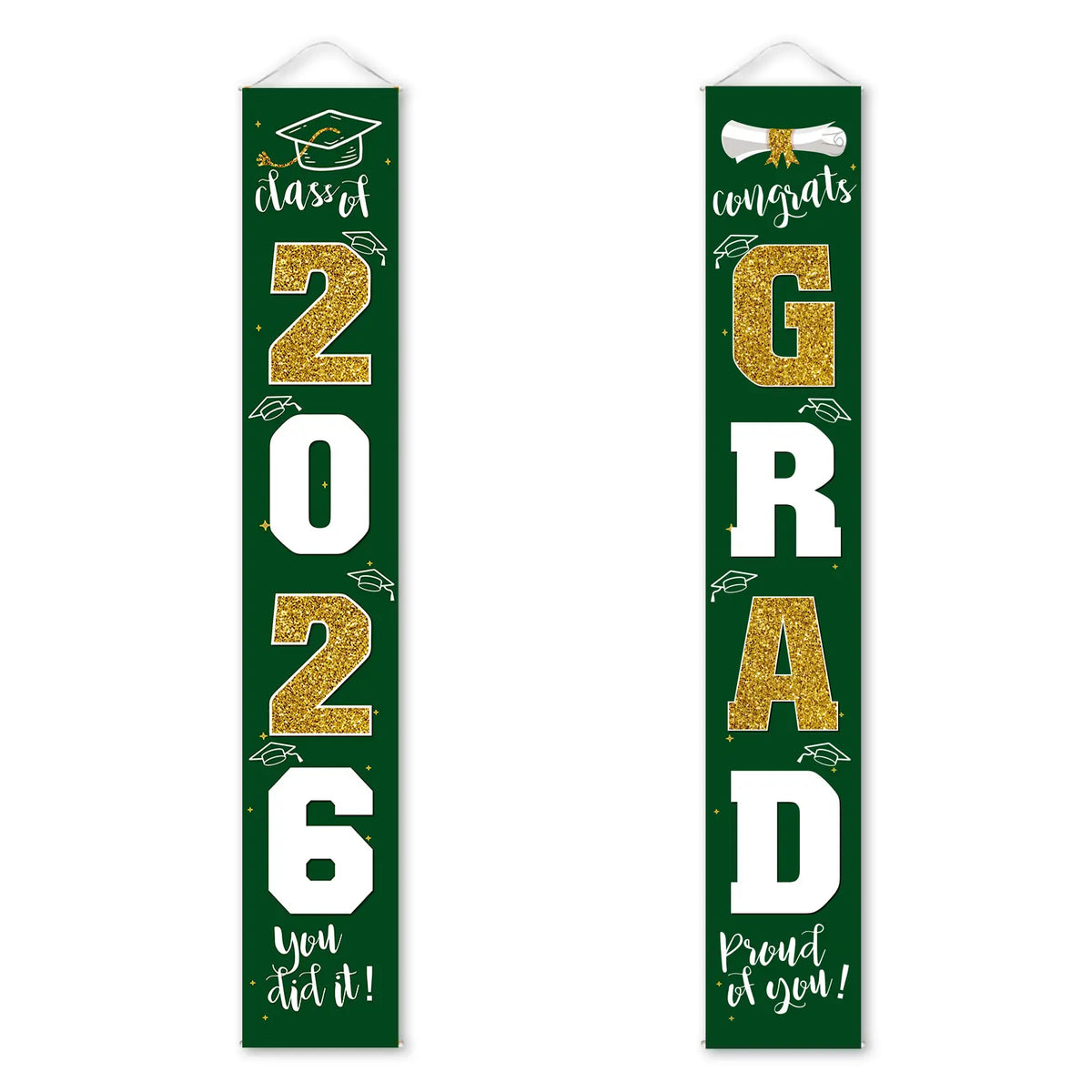 Class of 2026 Graduation Door Hanger, Blue & Silver Congrats Grad Porch Banner, Graduation Party Decoration