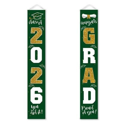 Class of 2026 Graduation Door Hanger, Blue & Silver Congrats Grad Porch Banner, Graduation Party Decoration