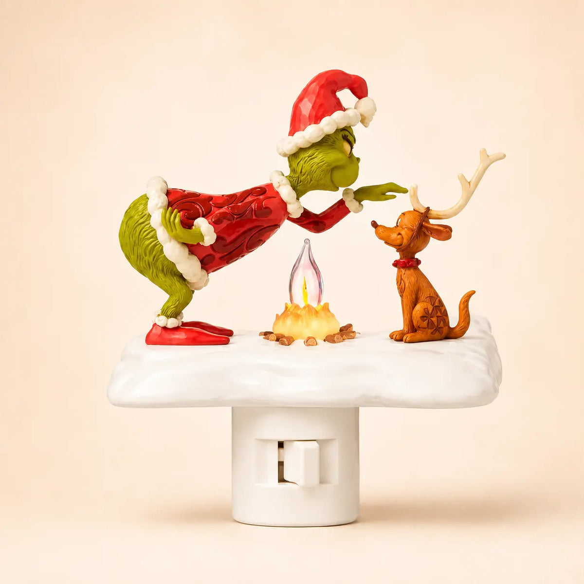 3D Flickering Campfire Plug-In Night Light, Cute Resin LED Holiday Decor for Bedroom & Hallway