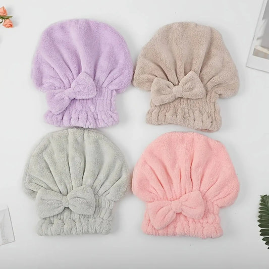 2-Piece Ultra-Absorbent Hair Drying Towel Cap Set, Soft Bow Wrap for Shower & Travel