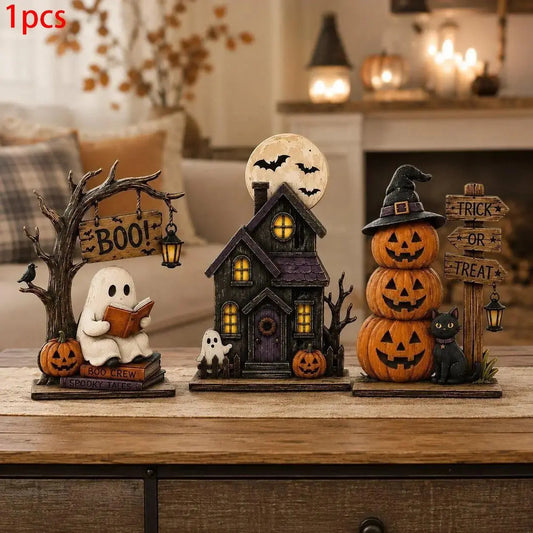 Halloween Layered Tray Decor Set, Ghost & Pumpkin Wooden Decor, Rustic Fall Home Decor, Cute Ghost Gift