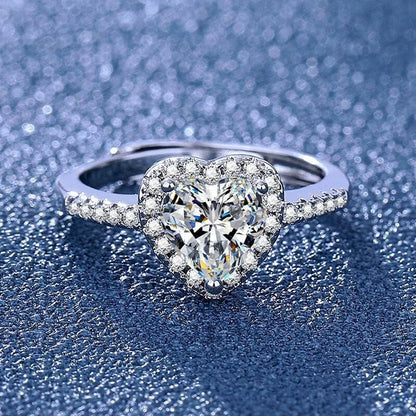 Romantic Heart Rhinestone Ring for Women, Elegant Sparkling Fashion Jewelry