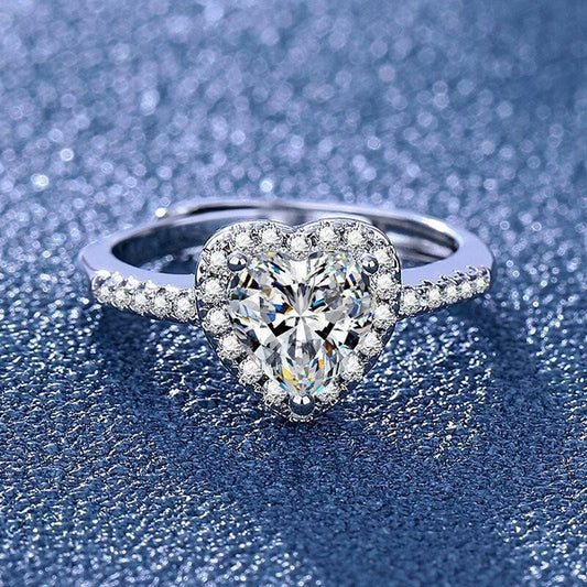 Romantic Heart Rhinestone Ring for Women, Elegant Sparkling Fashion Jewelry