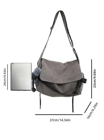 Men's Canvas Crossbody Bag with Cartoon Charm