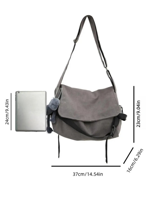 Men's Canvas Crossbody Bag with Cartoon Charm