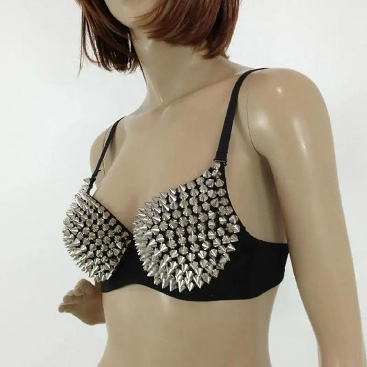 🖤 Women’s Steampunk Bra Top, Studded Nylon Festival & Cosplay Wear ⚙️✨
