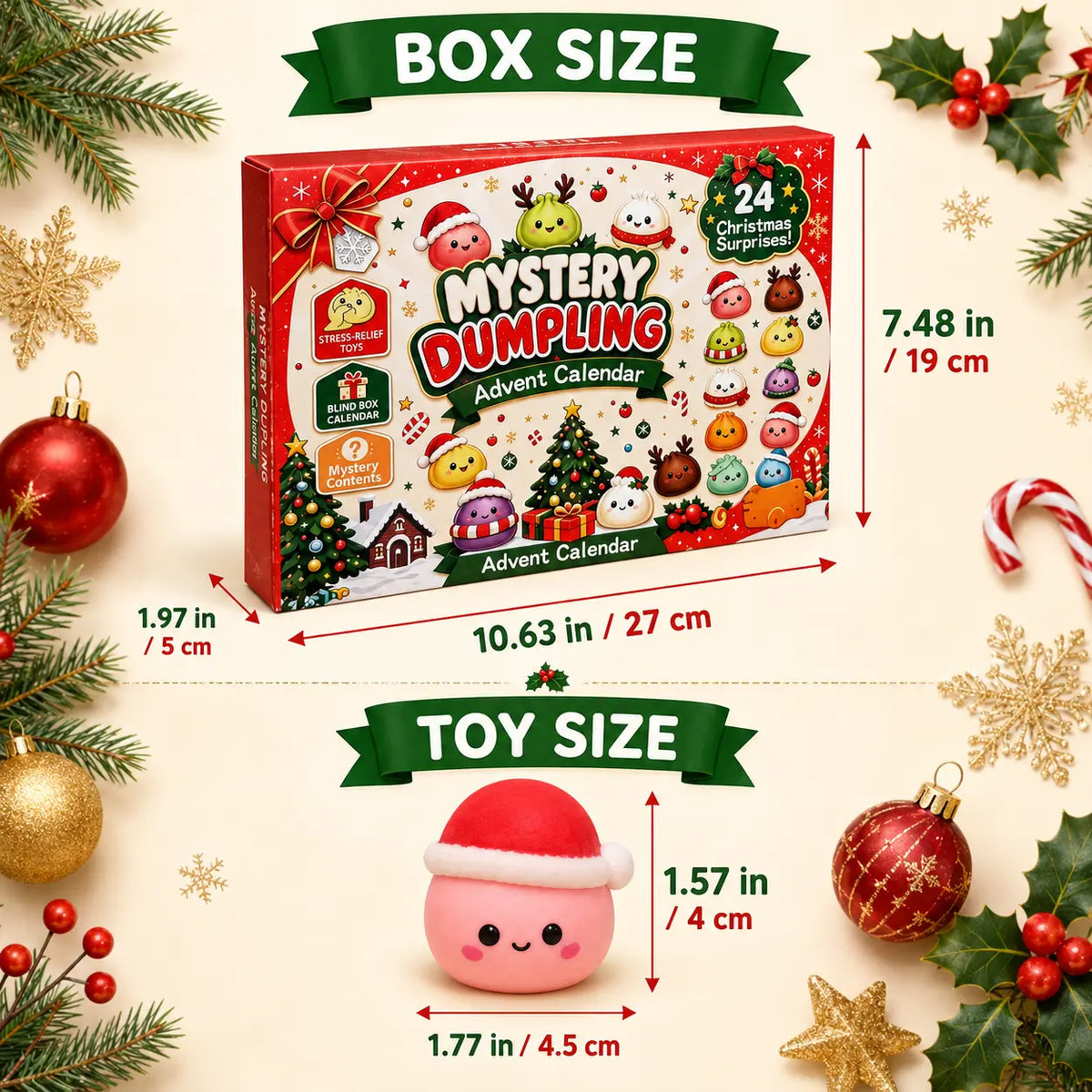Christmas Mini Squishies Advent Calendar 2026, 24-Day Dumpling Squishy Toy Countdown with Glitter Toys for Kids