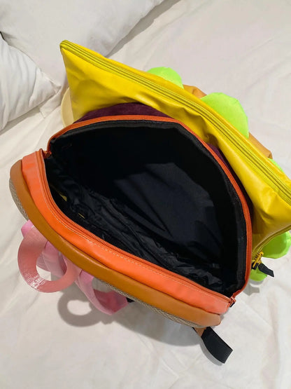 Women's Novelty Hamburger Backpack, Cute Large Capacity School Bag with Adjustable Straps