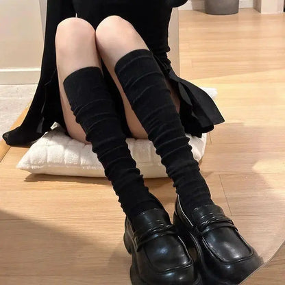 Fall Winter Women Solid Color Slouchy Stackable Knee‑High Socks, Soft Pure Cotton Warm Calf Socks, Cozy Casual Boot Socks for Daily Wear & Matching Boots