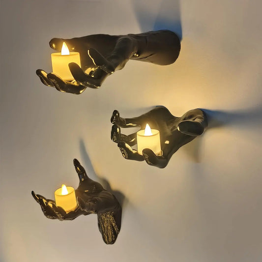 🎃 3PCS Halloween Creepy Hand Wall Decor with LED Candles, Spooky Gothic Haunted House Decoration 🕷️🕯️