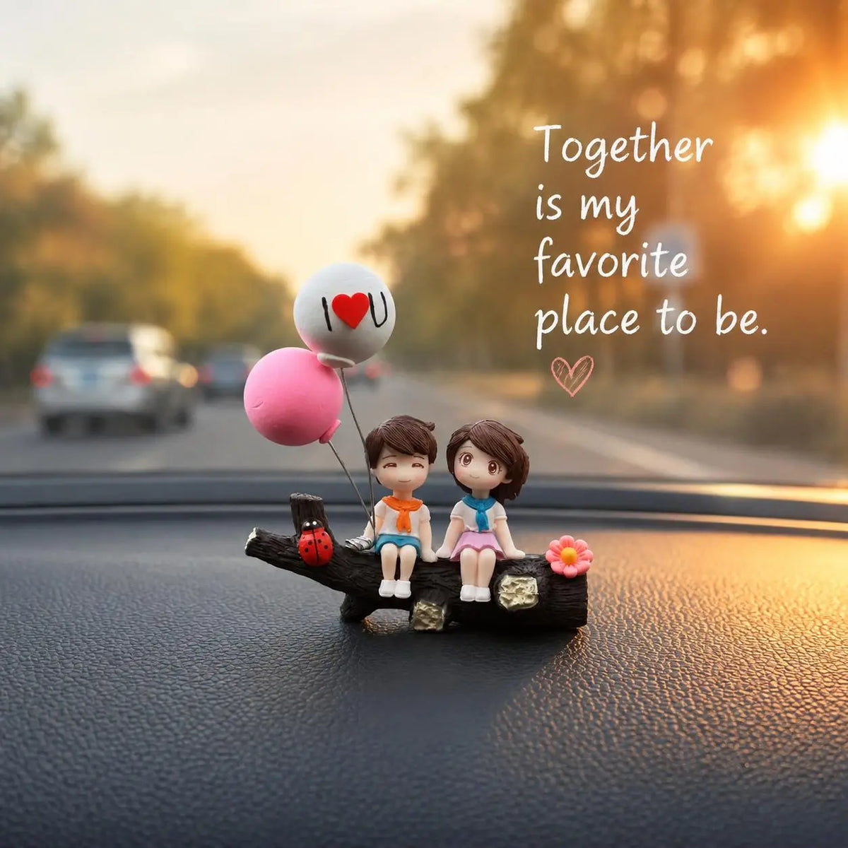 Whimsical Cartoon Couple Car Ornament, Cute Interior Decoration, Girly Car Accessory & Gift for Teen Girls