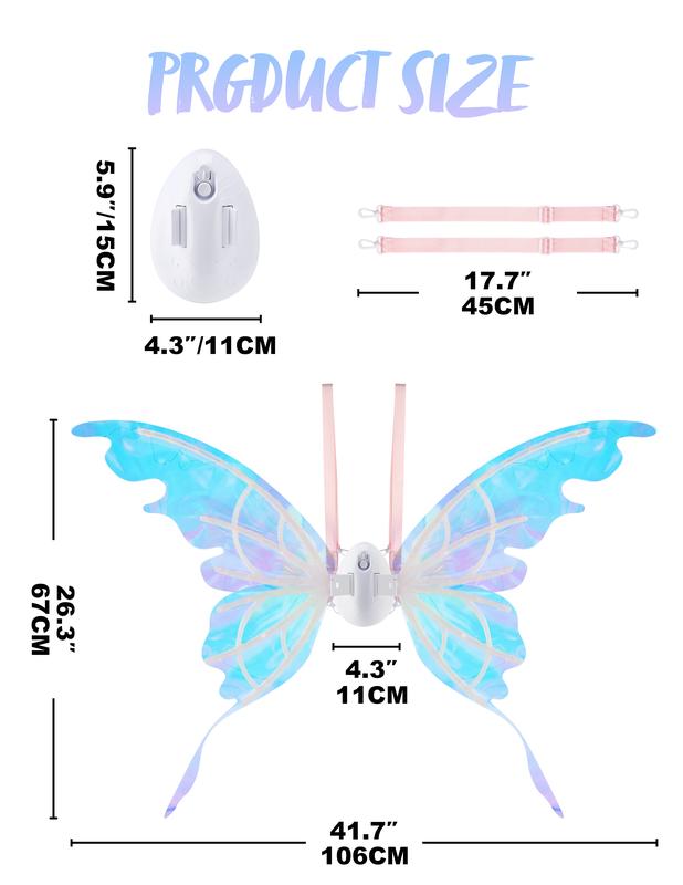 Electric Butterfly Wings with LED Lights & Music, Moving Fairy Wings for Halloween Cosplay & Parties