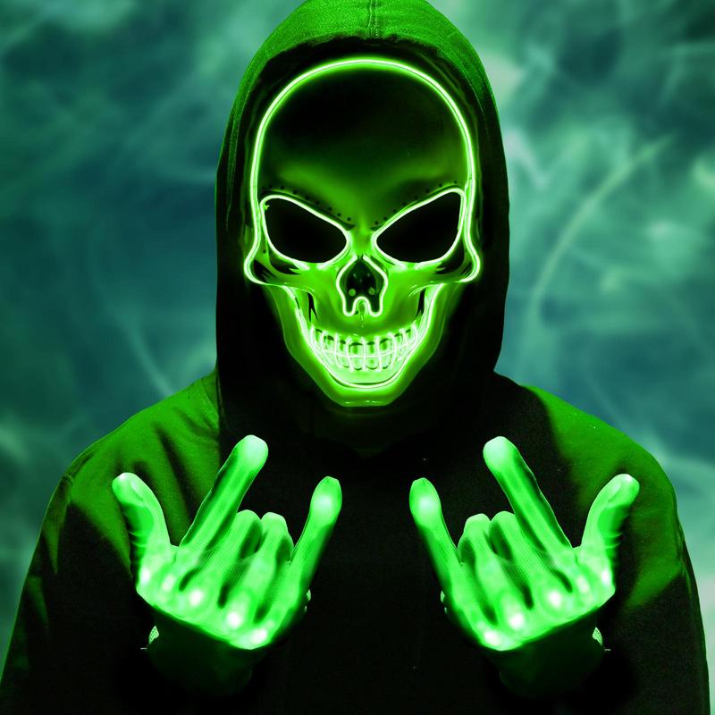 Halloween LED Skull Mask & Gloves Set – Light-Up Skeleton Cosplay Accessories for Costume Parties & Spooky Events