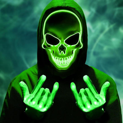Halloween LED Skull Mask & Gloves Set – Light-Up Skeleton Cosplay Accessories for Costume Parties & Spooky Events