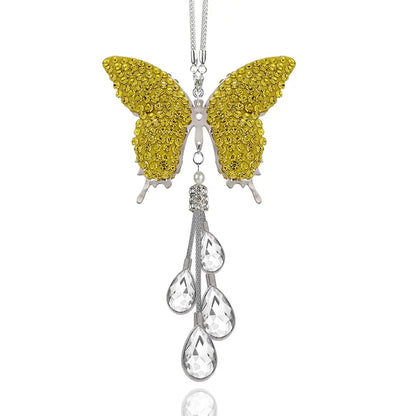 Bling Crystal Butterfly Car Charm, Rhinestone & Pearl Rearview Mirror Pendant, Cute Girly Car Hanging Decoration