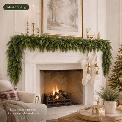 2-Pack 6 FT Artificial Cedar Garlands, Real-Touch Pine Greenery for Mantle, Wall & Holiday Decor