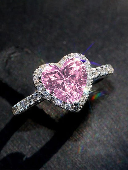 Romantic Heart Rhinestone Ring for Women, Elegant Sparkling Fashion Jewelry