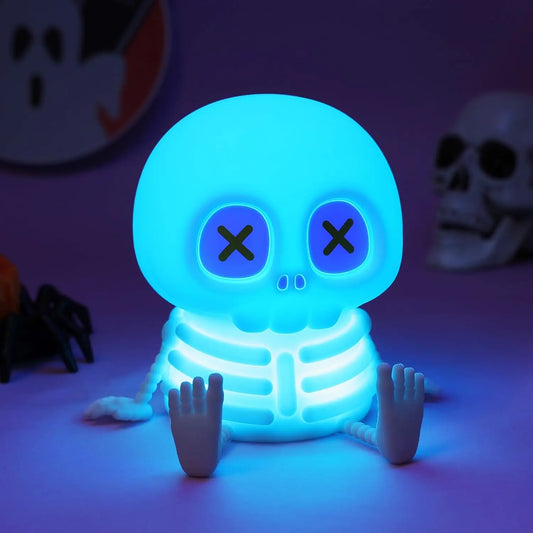 Halloween Skull Night Light, Silicone Skeleton Touch Lamp with Adjustable Warm Light for Room Decor & Gifts