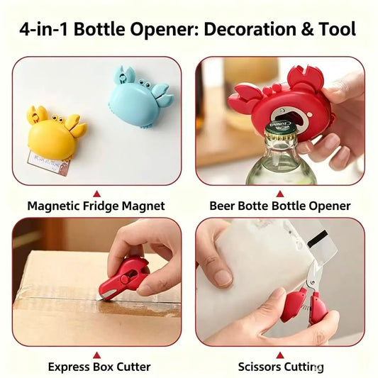 3-in-1 multifunctional crab bottle opener, fridge magnet, box cutter, cartoon portable magnetic scissors