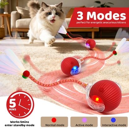 Interactive Rolling Pet Ball Toy, USB Rechargeable with Motion Activation, Bird Sounds & Lights
