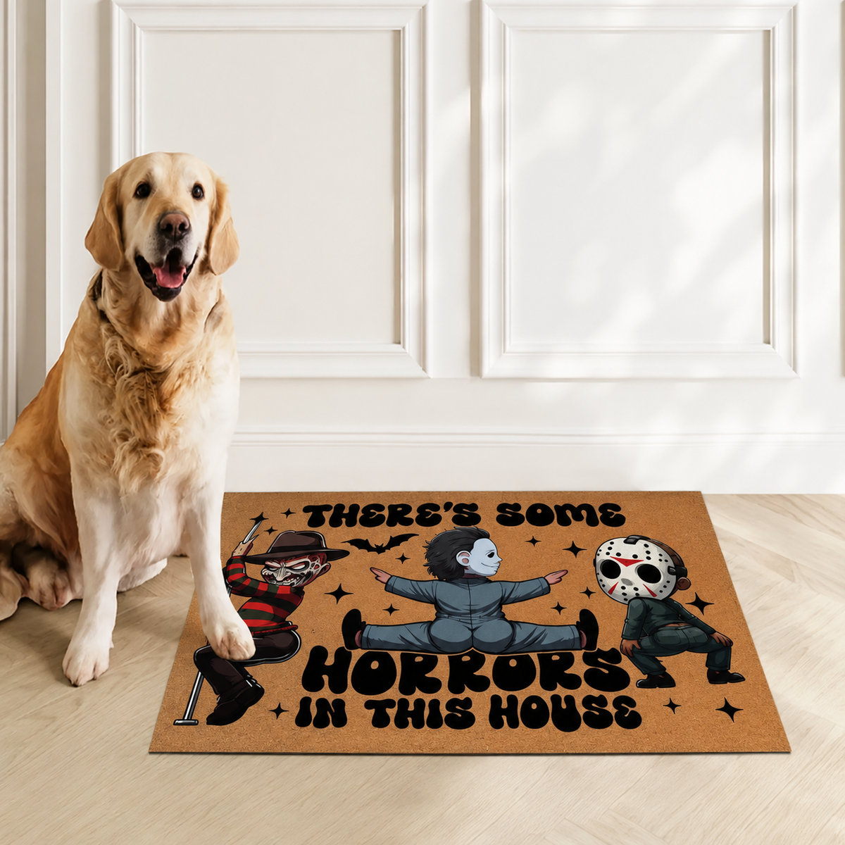 Funny Horror Character Halloween Doormat, Spooky Season Welcome Mat for Front Door, Kitchen & Bathroom