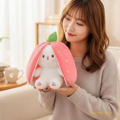 DASHING NOVA Reversible Strawberry Bunny Plush Toy, Soft Kawaii Transforming Hide-and-Seek Cuddly Stuffed Animal, Plushies for Birthday Gifts