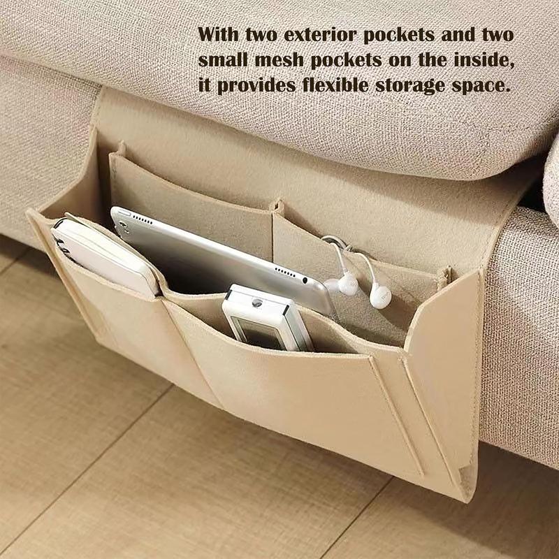 5-Pocket Felt Bedside Caddy, Hanging Bed Organizer for Phone, Glasses, Magazines & Water Bottles