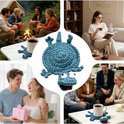 Hand-knitted Crochet Lizard Coaster | 3D Handcrafted Amigurumi Cup Mat | Artisan Home Décor