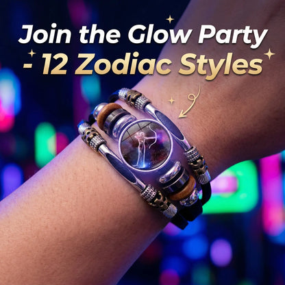 Glow-in-the-Dark Zodiac Leather Bracelet – 12 Sign Astrology Jewelry