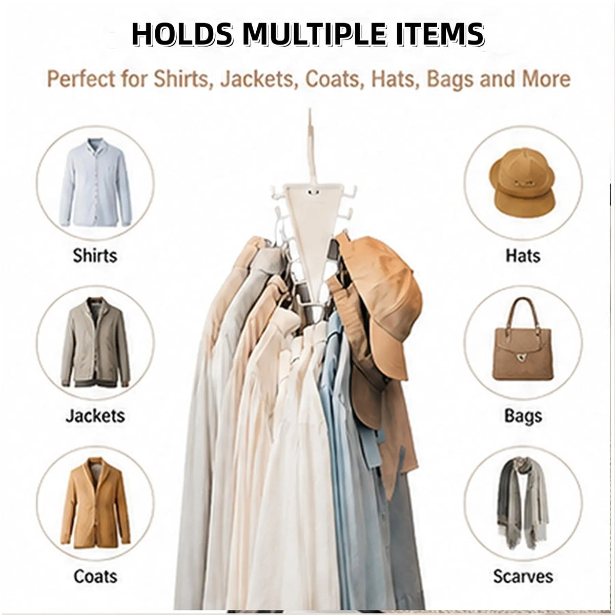 V-Shaped 360° Rotating Closet Organizer Hanger, Space-Saving 12-Hook Storage Rack