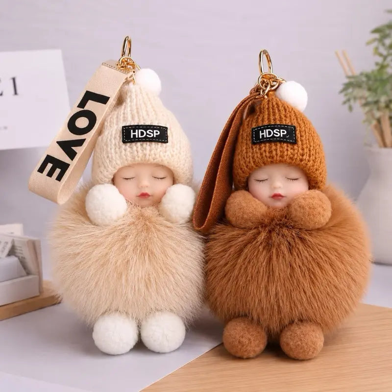 2PCS Handmade Sleeping Baby Doll Keychains – Cute Purse & Bag Charms
