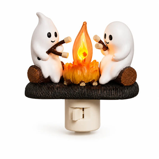 3D Flickering Campfire Plug-In Night Light, Cute Resin LED Holiday Decor for Bedroom & Hallway
