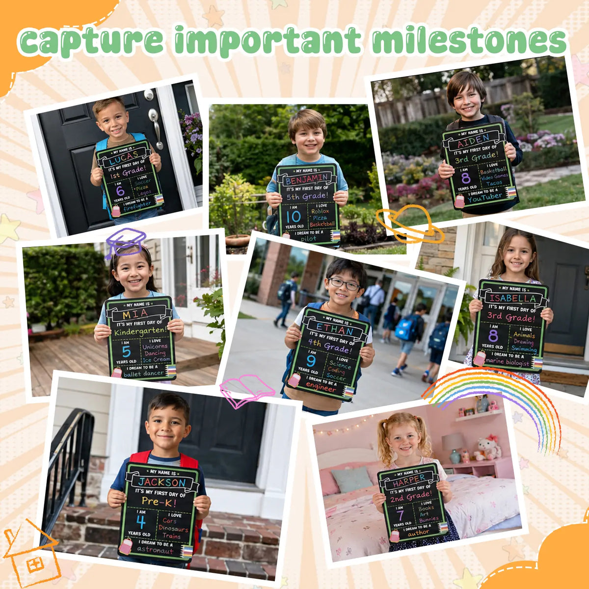 Reusable First & Last Day of School Chalkboard Sign for Kids, Back to School Photo Prop