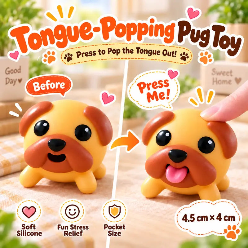 Funny Tongue Popping Pug Toy, Cute Squeeze Dog Fidget Toy, Soft Silicone Stress Relief Gadget, Novelty Desk Toy & Gift