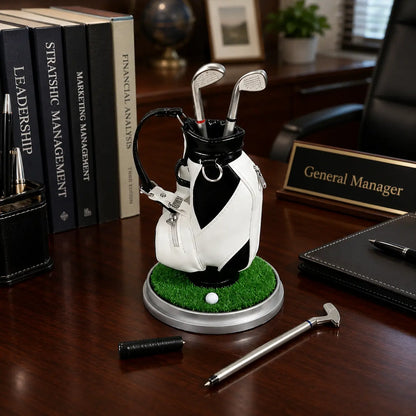 Golf Bag Pen Holder Set with 3 Golf Club Pens – Creative Desktop Organizer & Gift for Golf Lovers