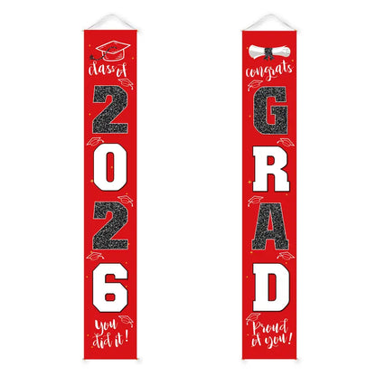 Class of 2026 Graduation Door Hanger, Blue & Silver Congrats Grad Porch Banner, Graduation Party Decoration