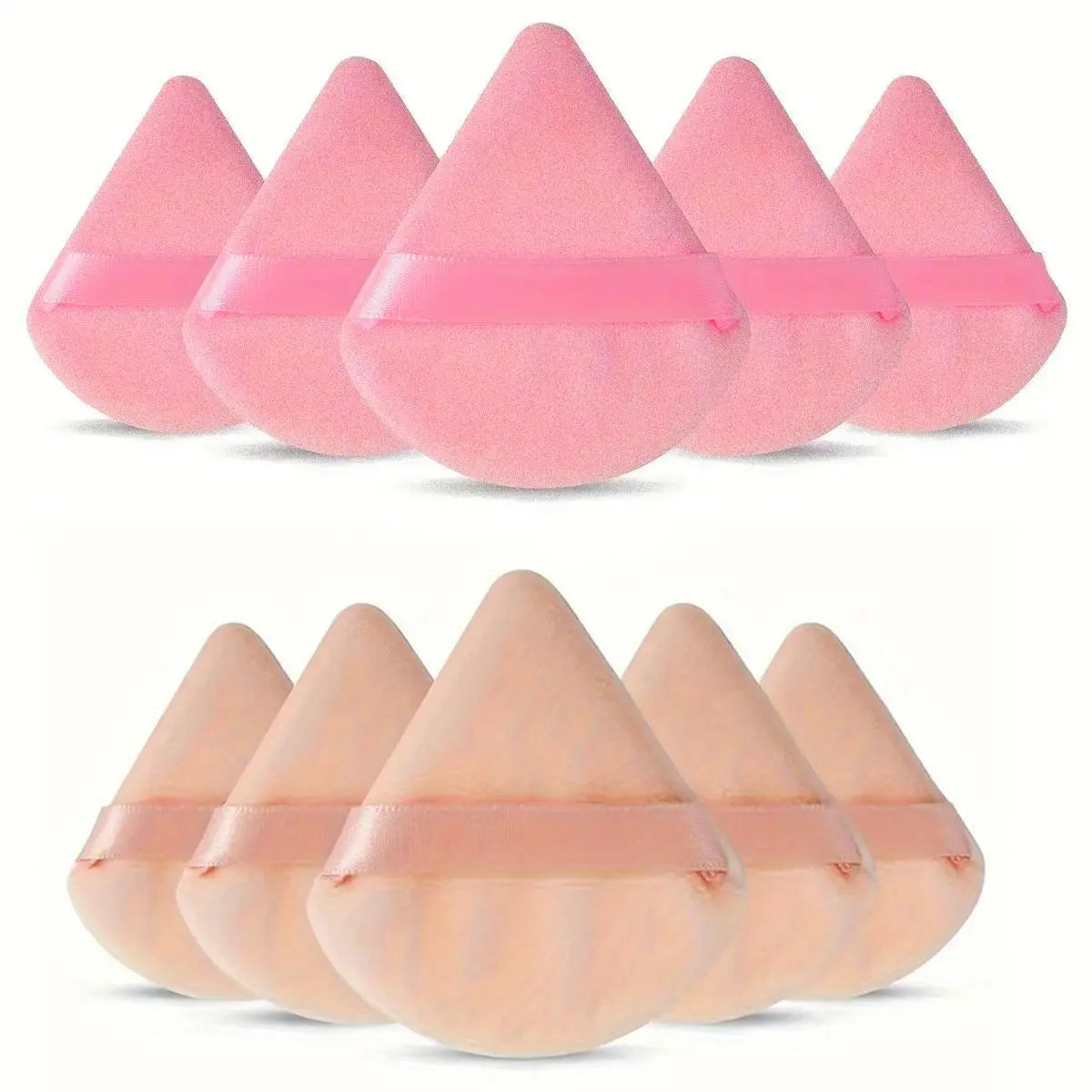 10-Pack Reusable Triangle Powder Puffs, Soft Plush Makeup Sponges for Face Powder