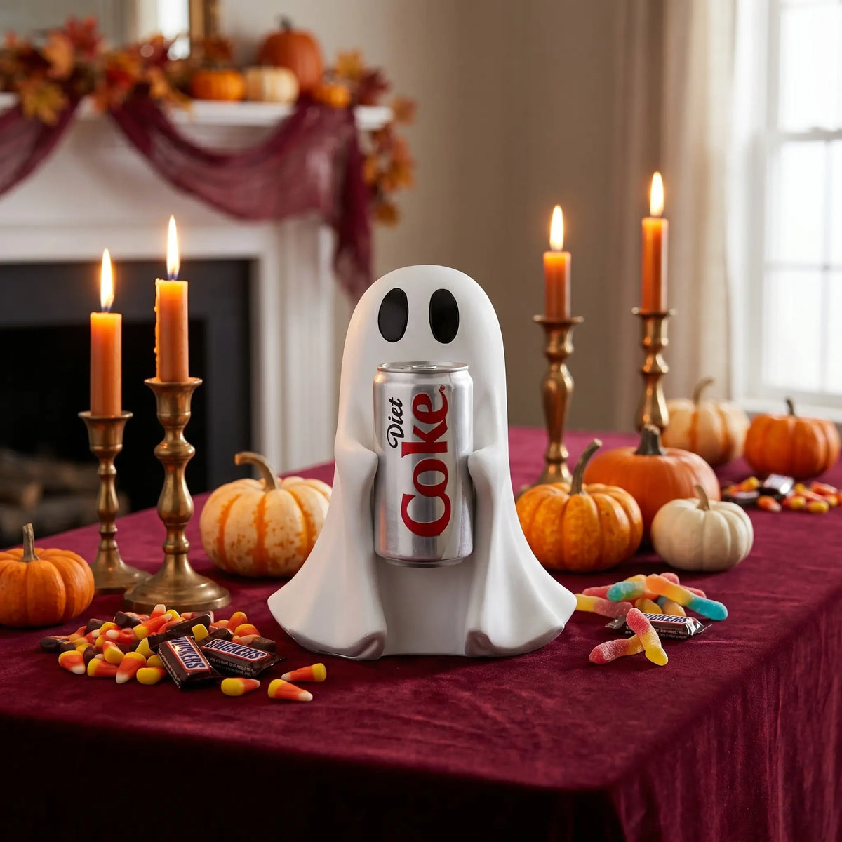 Halloween Ghost Holding Drink Resin Figurine, Cute Spooky Desk Decor & Holiday Gift