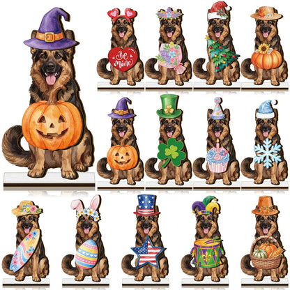 Halloween Golden Retriever Desk Sign with Magnetic Hat, Cute Wooden Decor for Dog Lovers & Pet Families