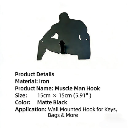 Black Metal Muscular Figure Wall Hook, Multi-Use Key Holder & Entryway Organizer, Unique Gift for Men