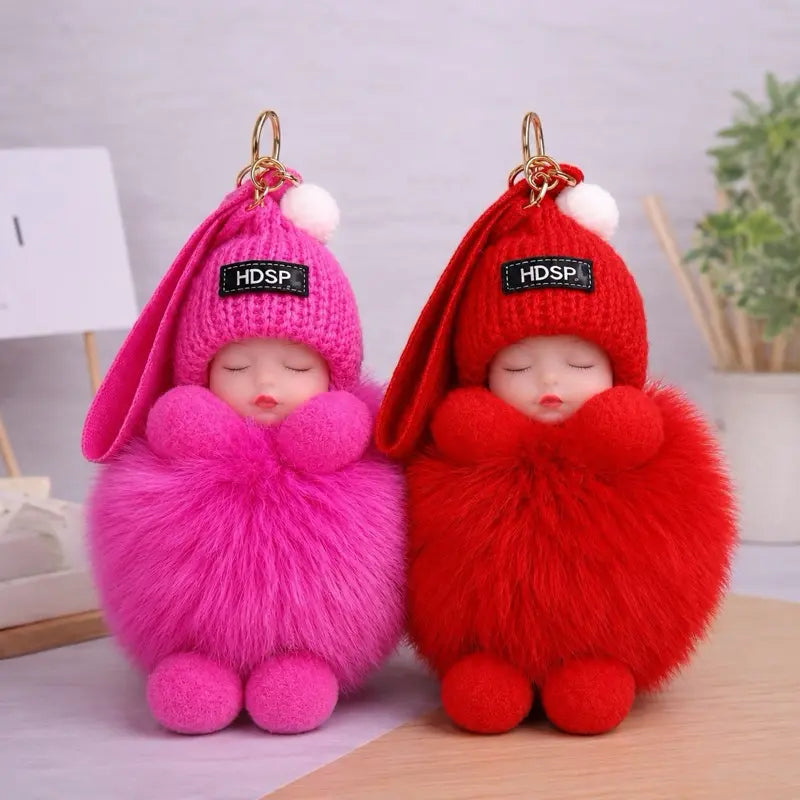 2PCS Handmade Sleeping Baby Doll Keychains – Cute Purse & Bag Charms