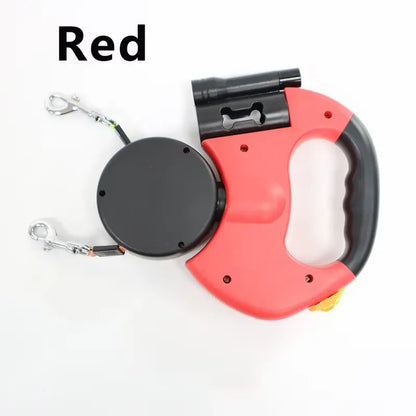 Retractable Dual Doggie Leash with LED Light, 360 Swivel No Tangle for Each Dog Independent Braking with 3M Reflective Leads