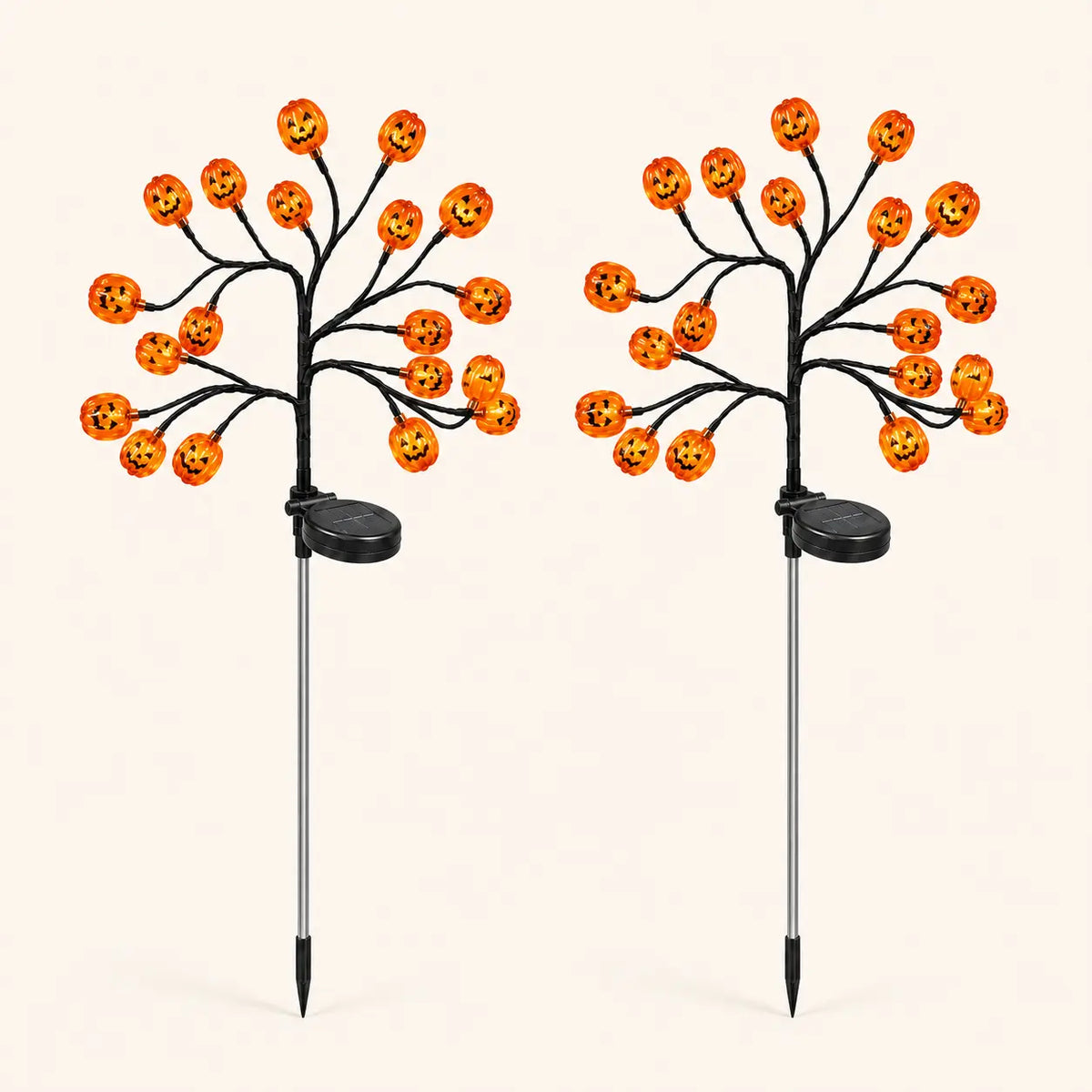 Solar Halloween Pumpkin Tree Stake Lights, 20-Head Jack-O’-Lantern Outdoor Yard Decor with Flashing Modes