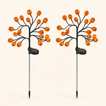 Solar Halloween Pumpkin Tree Stake Lights, 20-Head Jack-O’-Lantern Outdoor Yard Decor with Flashing Modes