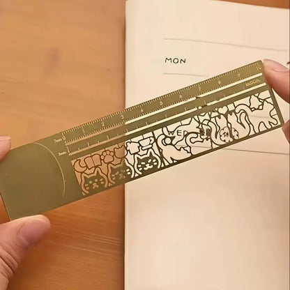 1pc 3-in-1 Cat Ruler Bookmark – Cute Multifunctional Template for Journals, Planners & Notes