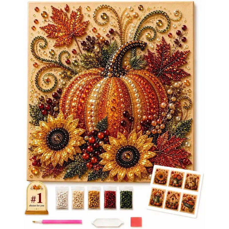 🎃✨ Autumn Pumpkin Pearl Painting Kit, 12×12in DIY Sparkling Craft Set for Adults 🍂🖌️