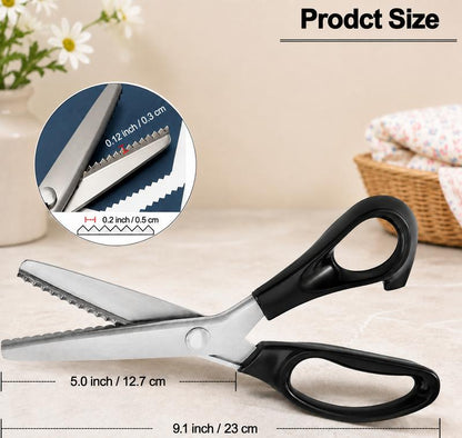 Stainless Steel Zig Zag Pinking Shears, Sharp Serrated Sewing Scissors for DIY Crafts & Dressmaking